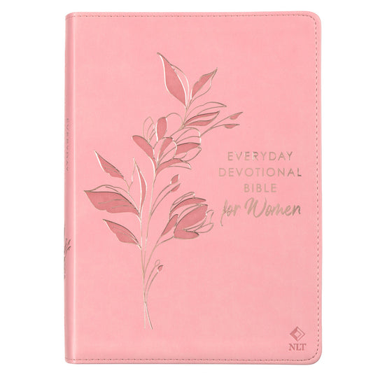 Sunrise Pink Floral Faux Leather NLT Everyday Devotional Bible for Women