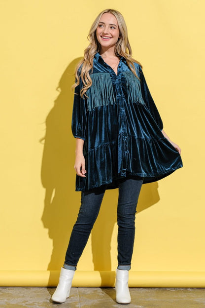 And The Why Fringe Detailed Velvet Shirt Dress | Tops | 5