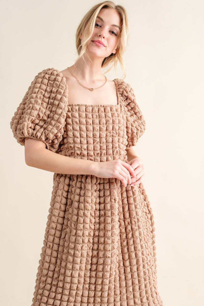 And The Why Full Size Square Neck Puff Sleeve Dress | Midi Dresses | 4