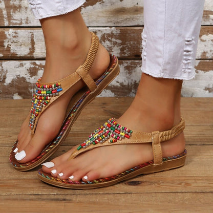 Beaded PU Leather Open Toe Sandals | Sandals | 7