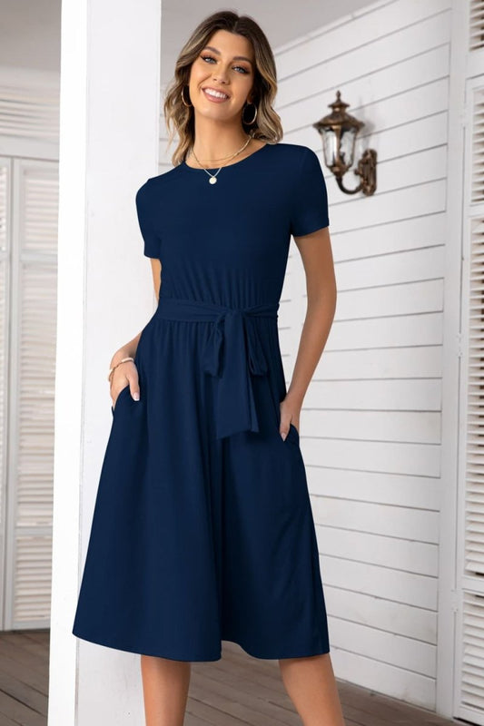 Belted Tee Dress With Pockets | Midi Dresses | 1