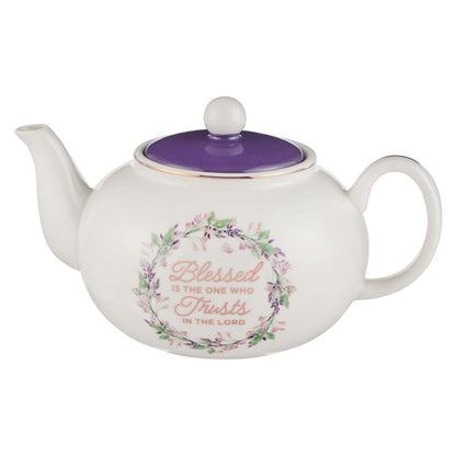 Blessed Purple Floral Ceramic Teapot - Jeremiah 17:7 | 2FruitBearers