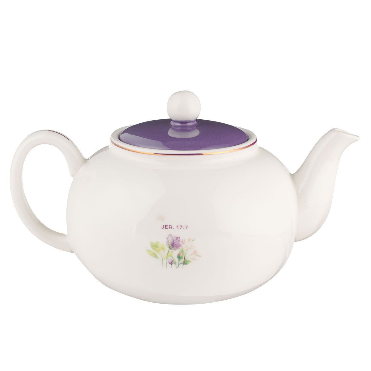 Blessed Purple Floral Ceramic Teapot - Jeremiah 17:7 | 2FruitBearers