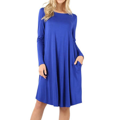 Blue Signature Dress with Side - pockets | Midi Dresses | 3