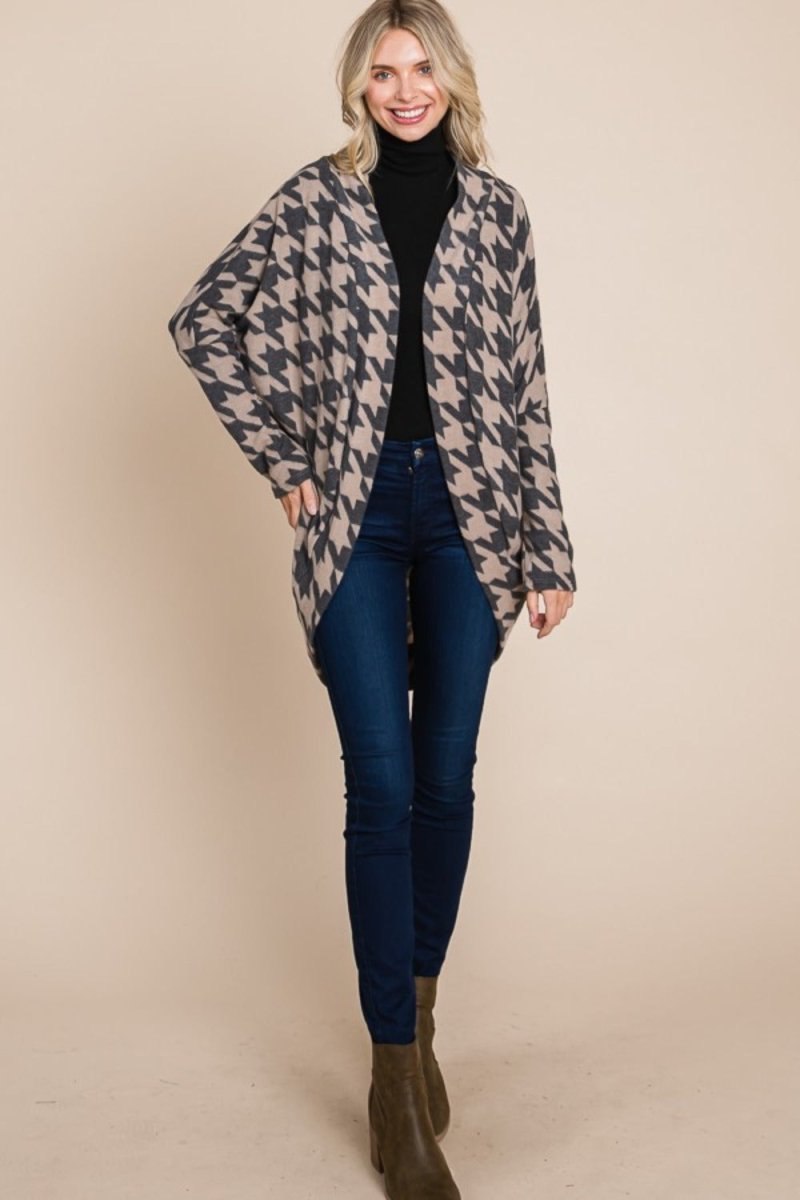 BOMBOM Houndstooth Open Front Cocoon Knit Cardigan | Cardigans | 6