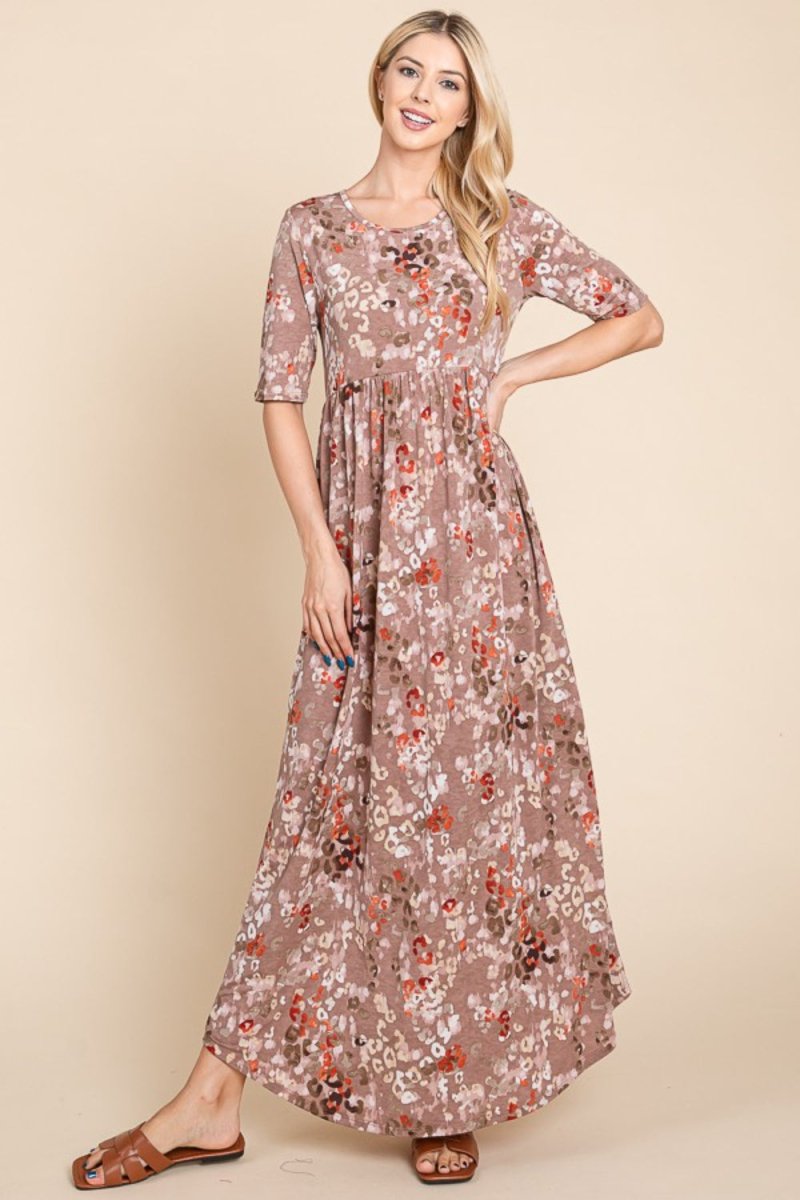 BOMBOM Printed Shirred Maxi Dress | Maxi Dresses | 4