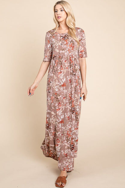 BOMBOM Printed Shirred Maxi Dress | Maxi Dresses | 1