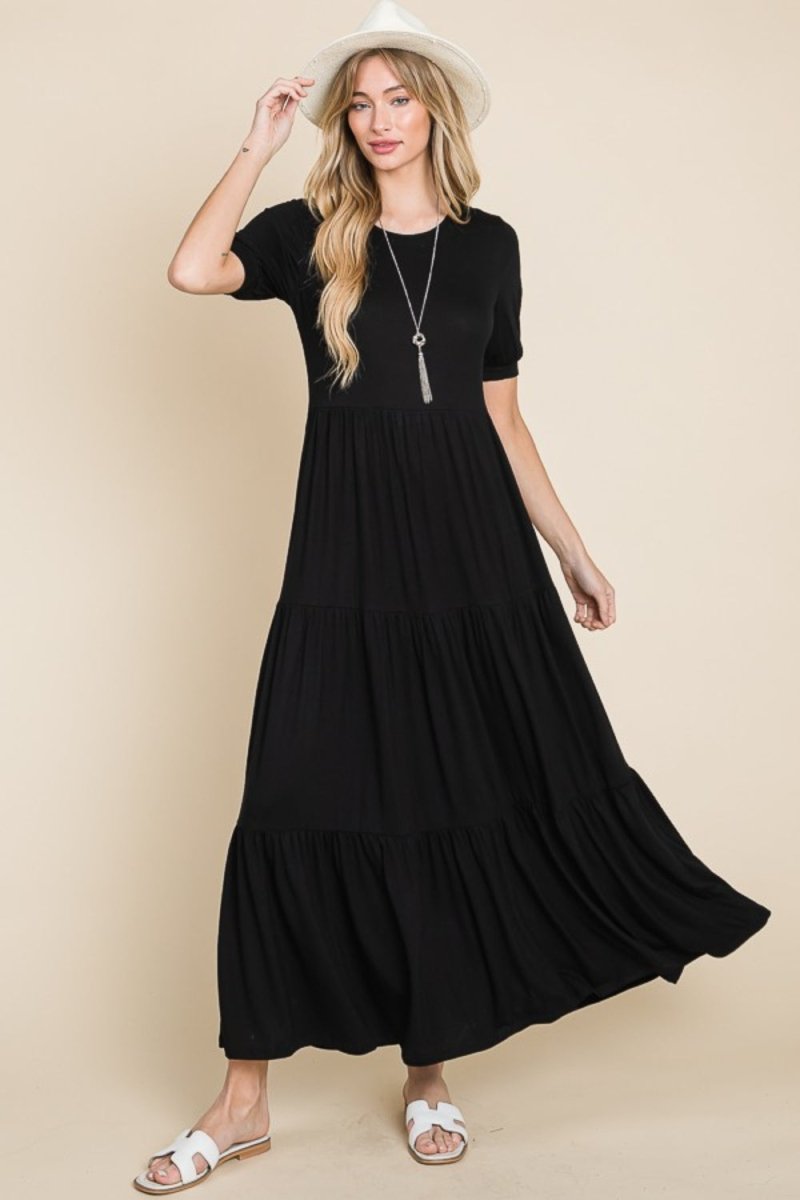 BOMBOM Short Sleeve Tiered Maxi Dress | Maxi Dresses | 4