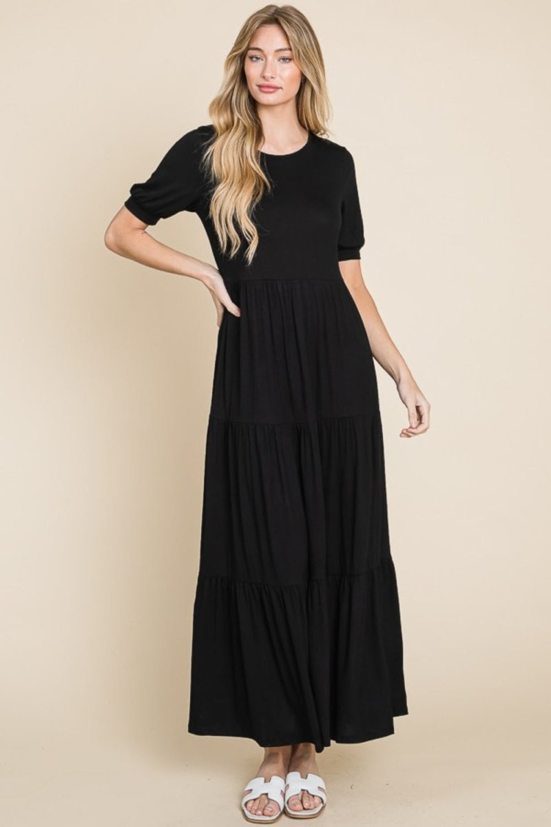 BOMBOM Short Sleeve Tiered Maxi Dress | Maxi Dresses | 1