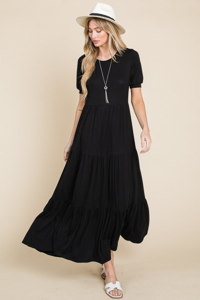 BOMBOM Short Sleeve Tiered Maxi Dress | Maxi Dresses | 3