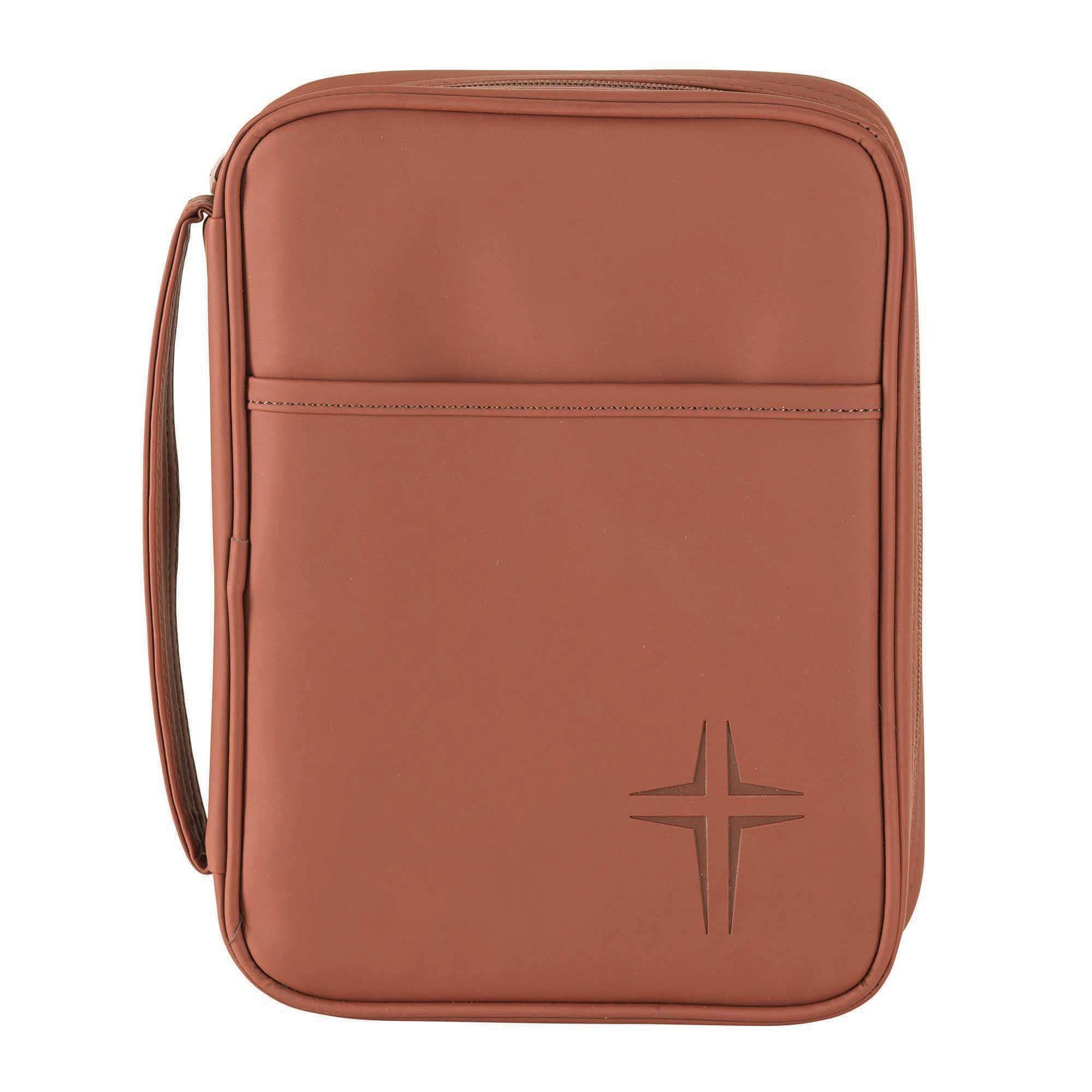 Brown Vinyl Cross Print Bible Cover (Large) | 2FruitBearers