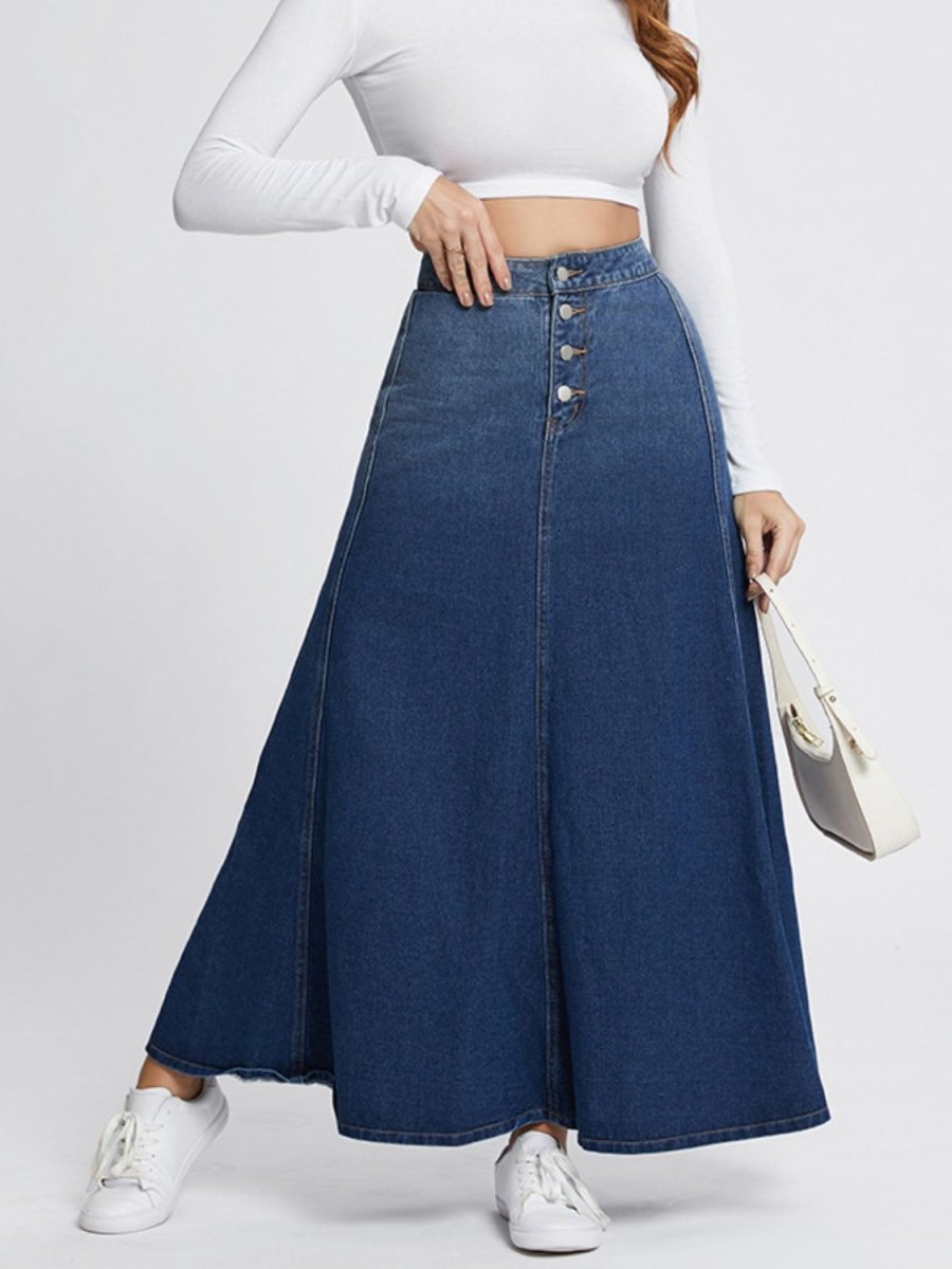 Button - Fly Hight Rise Denim Skirt | Maxi Skirts | 1