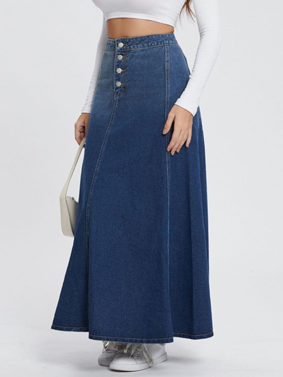 Button - Fly Hight Rise Denim Skirt | Maxi Skirts | 4