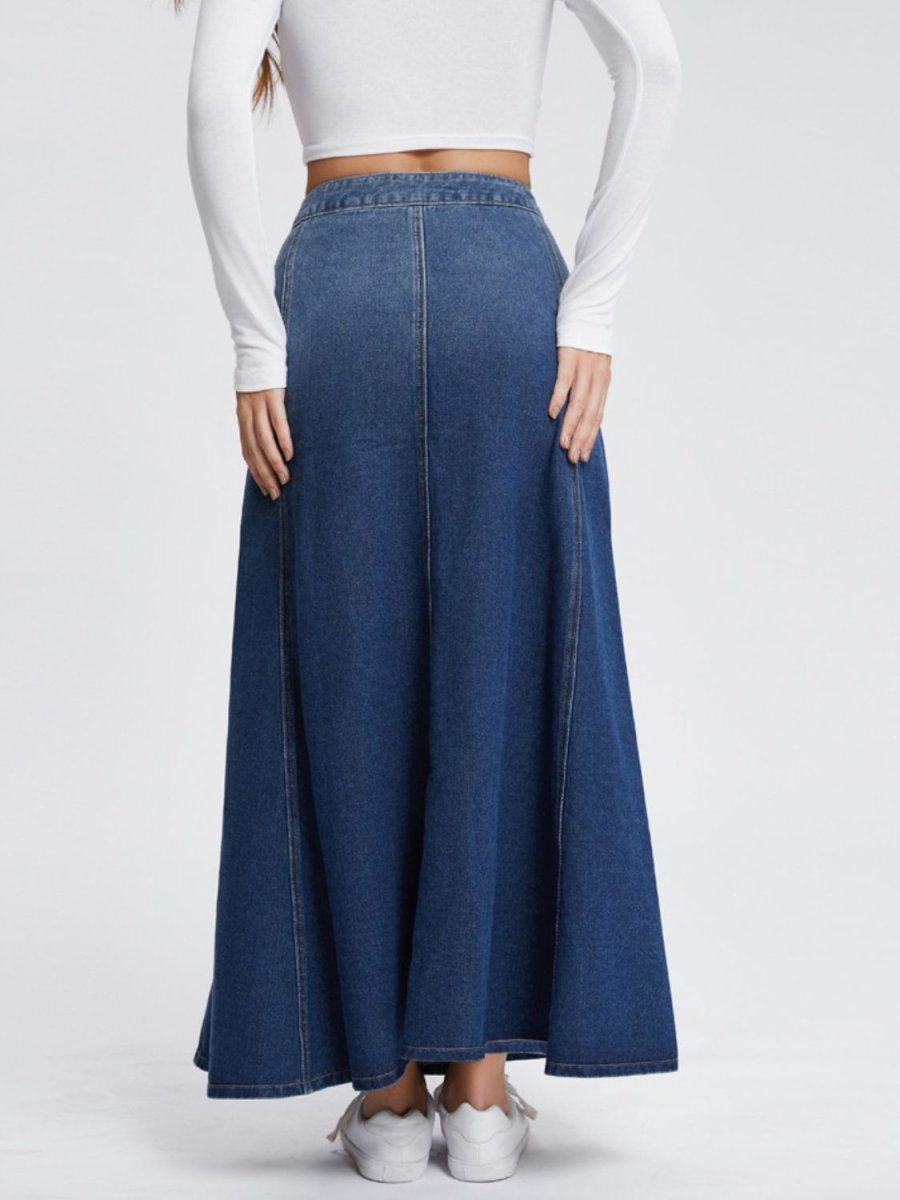 Button - Fly Hight Rise Denim Skirt | Maxi Skirts | 2