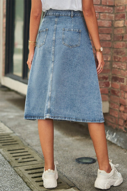 Button Front A - Line Denim Skirt | Midi Skirts | 2