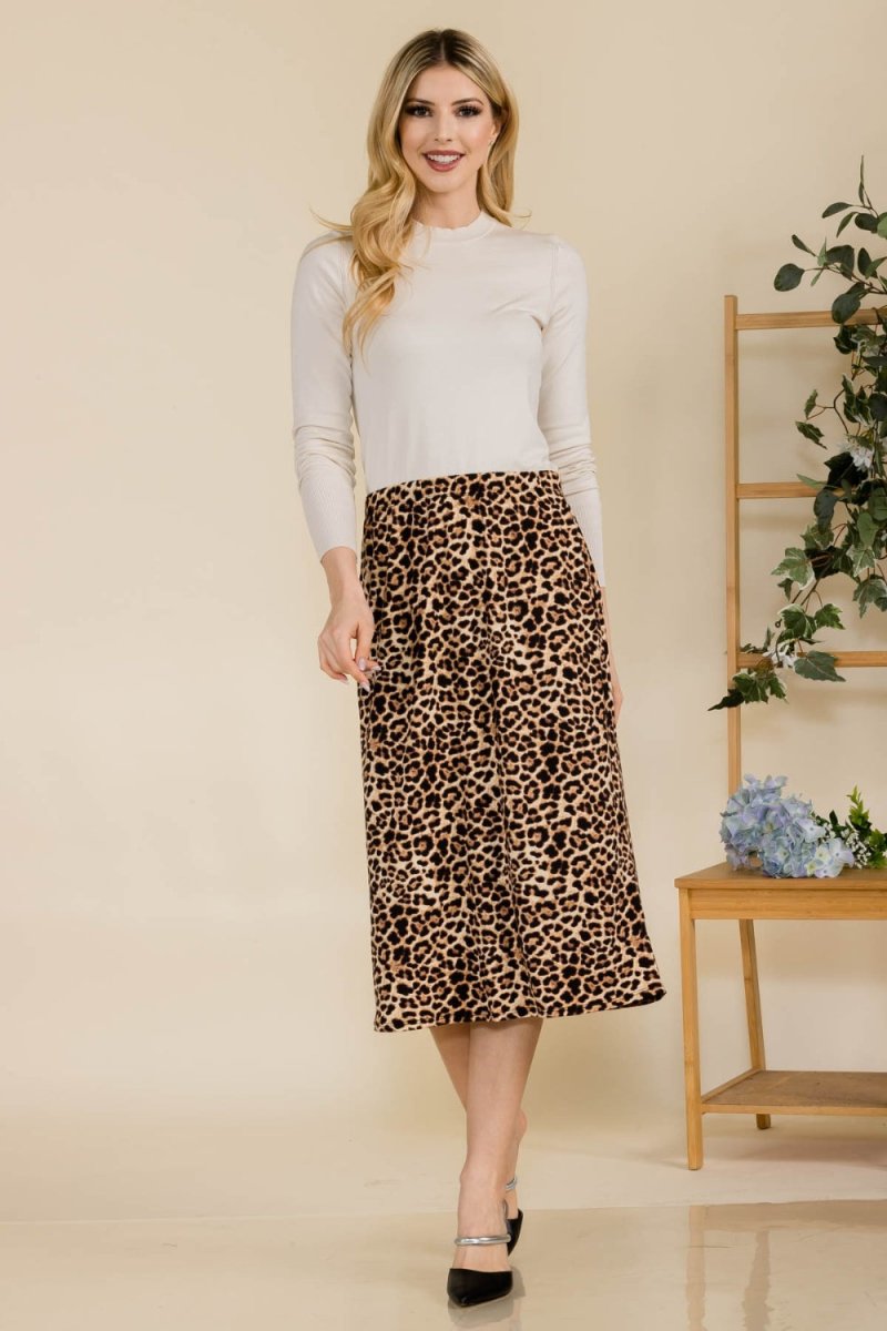 Celeste Full Size Leopard A - Line Midi Skirt | Midi Skirts | 5