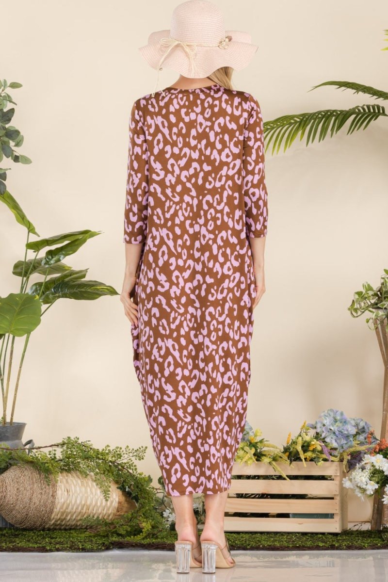 Celeste Full Size Leopard Contrast Dress with Pockets | Maxi Dresses | 2