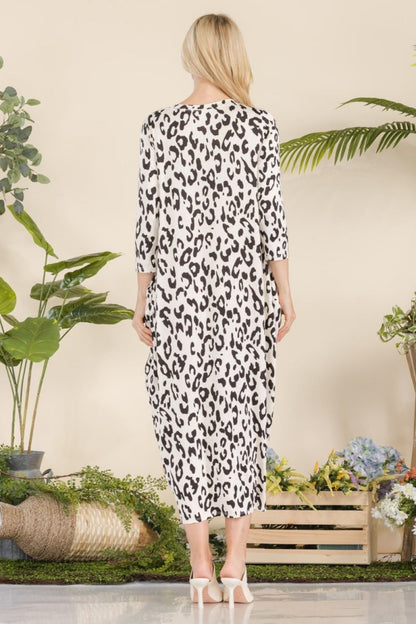 Celeste Full Size Leopard Contrast Dress with Pockets | Midi Dresses | 2