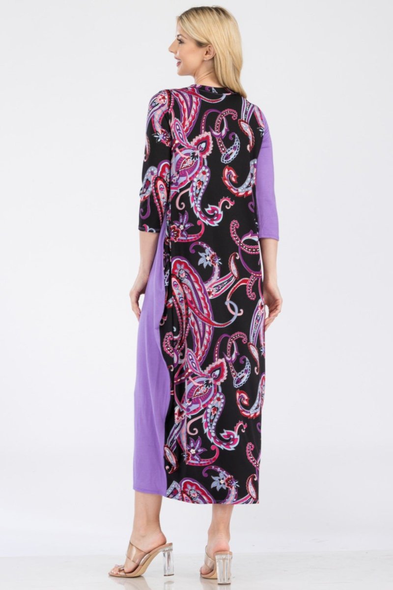 Celeste Full Size Paisley Contrast Midi Dress with Pockets | Maxi Dresses | 2