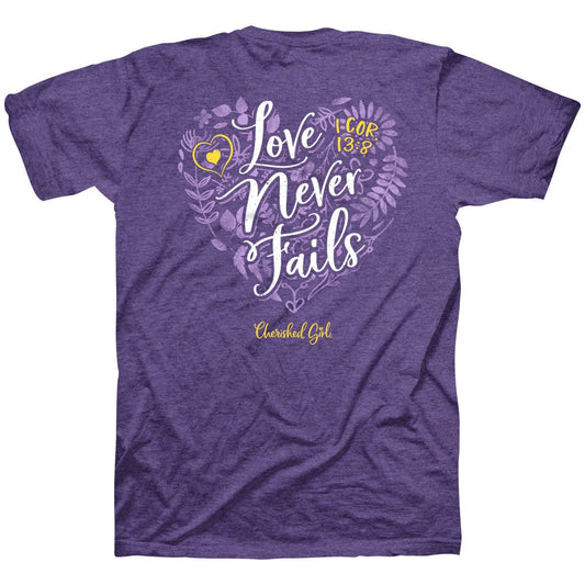 Cherished Girl Womens T-Shirt Love Never Fails Floral | Women's T-Shirts | 1