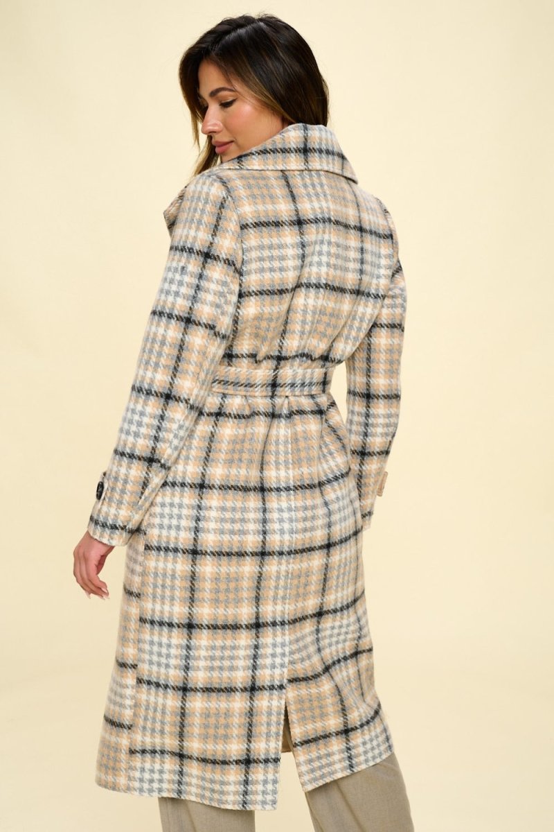 Coalition LA Double - Breasted Plaid Coat with Belt | Coats | 2