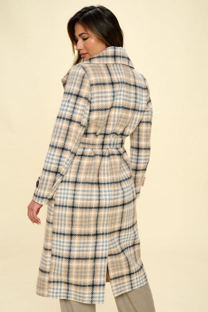 Coalition LA Double - Breasted Plaid Coat with Belt | Coats | 2