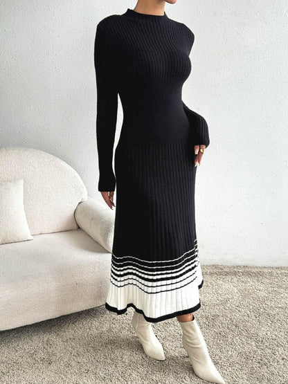 Contrast Mock Neck Long Sleeve Sweater Dress | Midi Dresses | 4