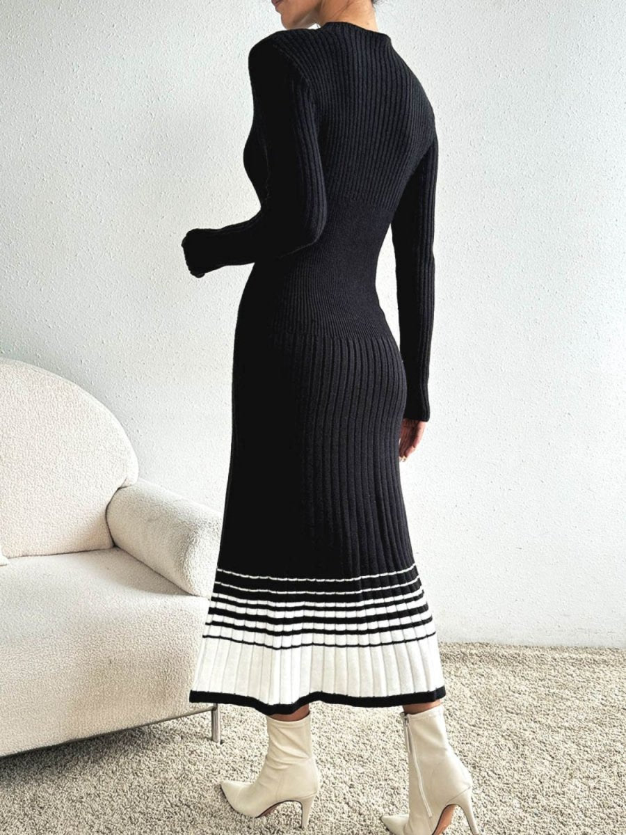 Contrast Mock Neck Long Sleeve Sweater Dress | Midi Dresses | 2