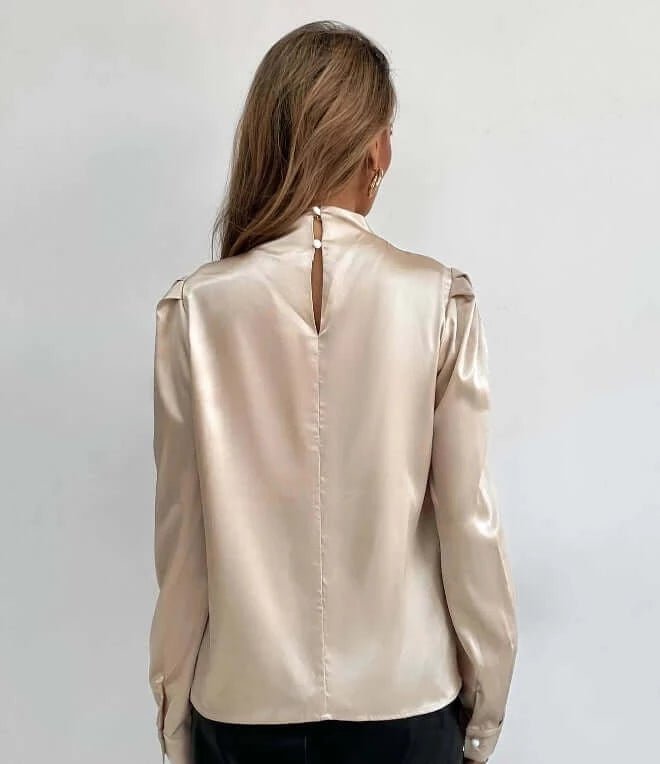 Cream Pleated Satin Blouse | Tops | 2