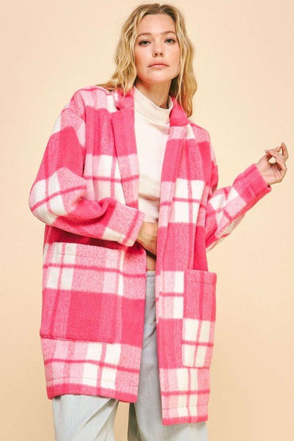 Davi & Dani Plaid Open Front Drop Shoulder Longline Coat | Coats | 4