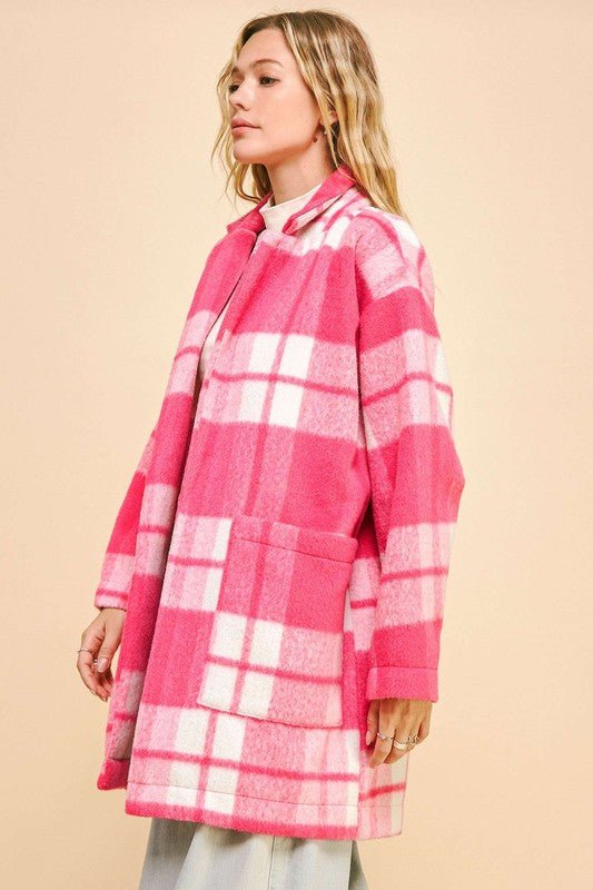 Davi & Dani Plaid Open Front Drop Shoulder Longline Coat | Coats | 5