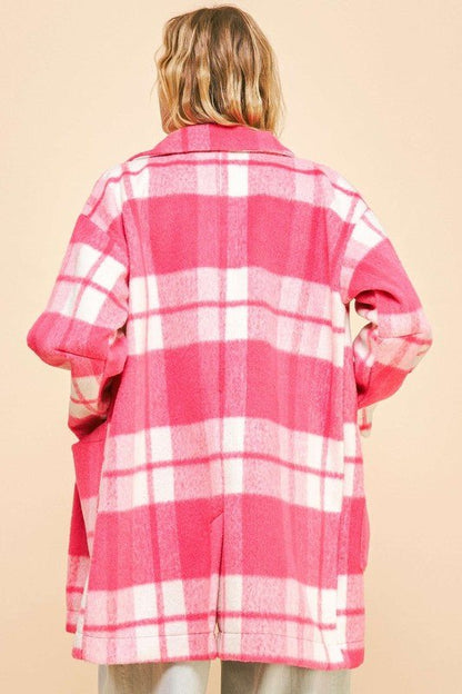 Davi & Dani Plaid Open Front Drop Shoulder Longline Coat | Coats | 2