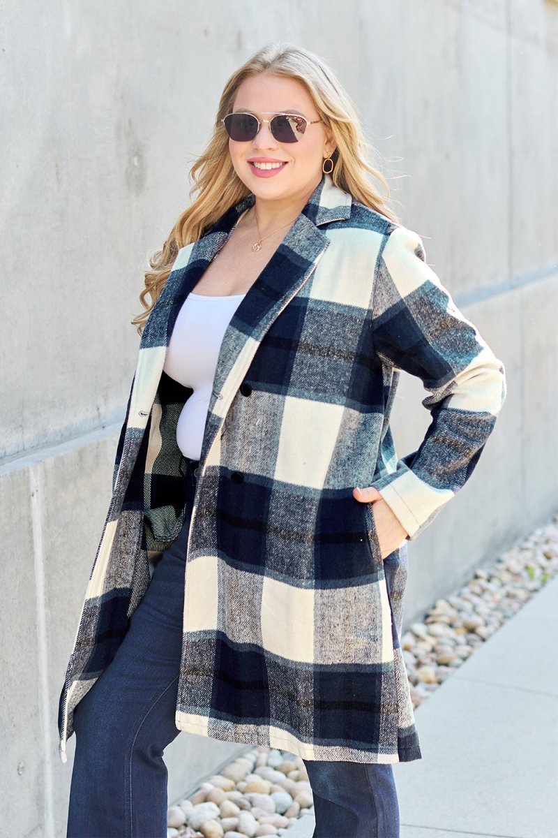 Double Take Full Size Plaid Button Up Lapel Collar Coat | Coats | 18