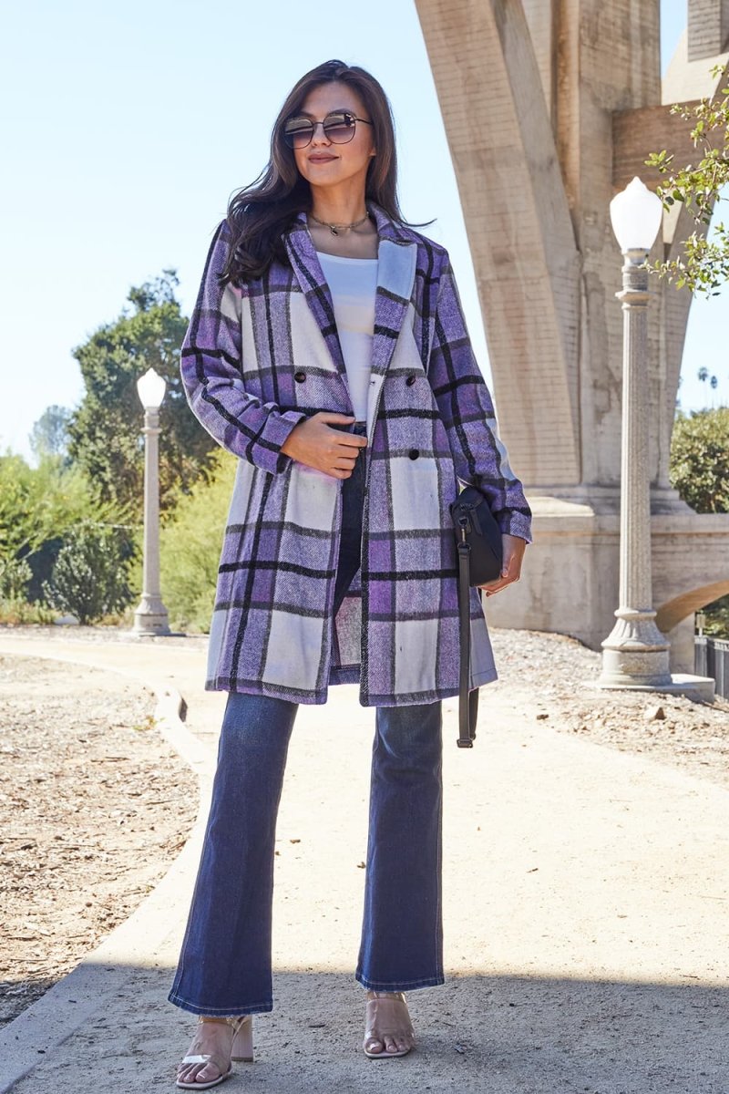 Double Take Full Size Plaid Button Up Lapel Collar Coat | Coats | 29