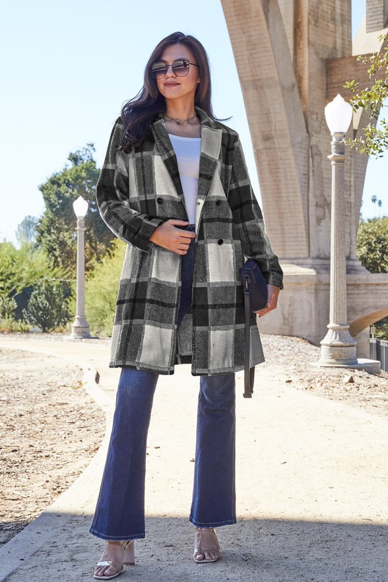 Double Take Full Size Plaid Button Up Lapel Collar Coat | Coats | 20