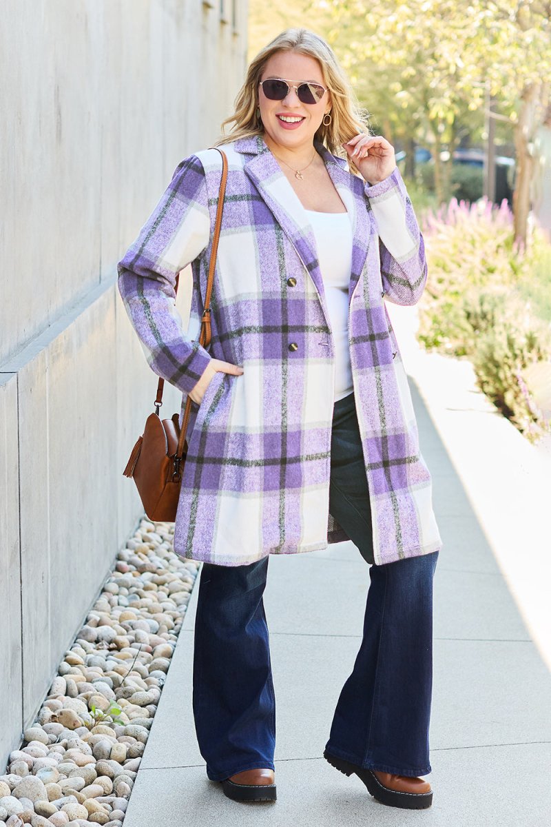 Double Take Full Size Plaid Button Up Lapel Collar Coat | Coats | 31