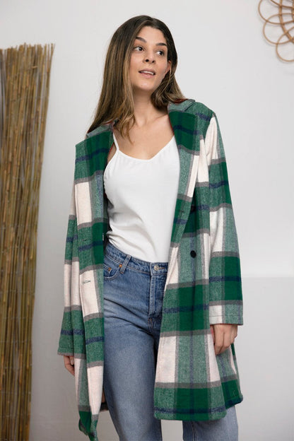 Double Take Full Size Plaid Button Up Lapel Collar Coat | Coats | 12