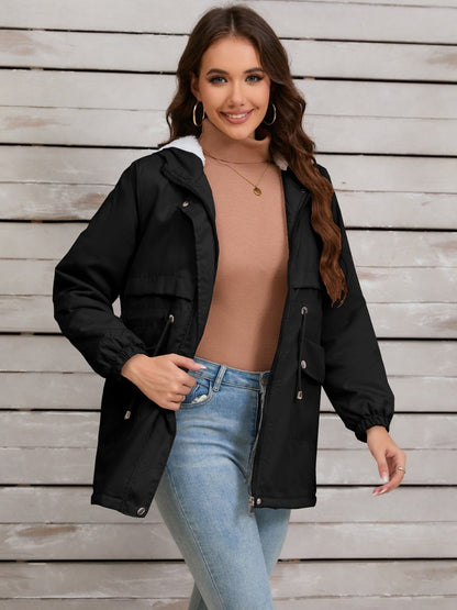 Drawstring Long Sleeve Hooded Jacket | Jackets | 8