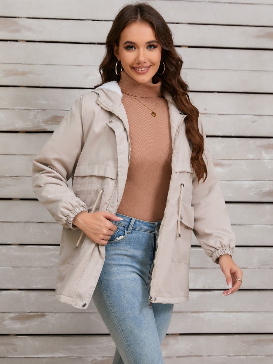 Drawstring Long Sleeve Hooded Jacket | Jackets | 3