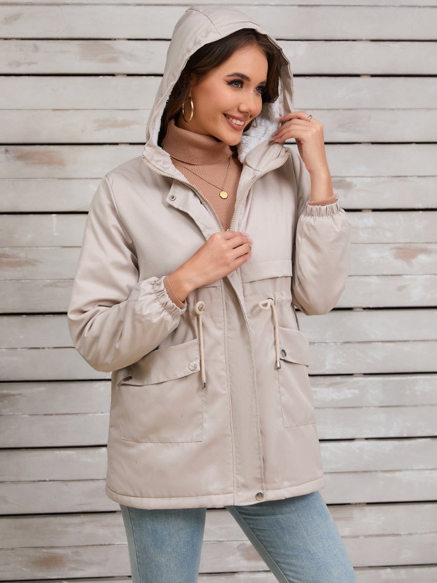 Drawstring Long Sleeve Hooded Jacket | Jackets | 4