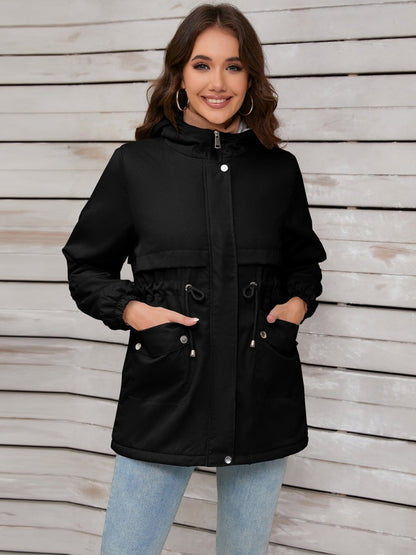 Drawstring Long Sleeve Hooded Jacket | Jackets | 11