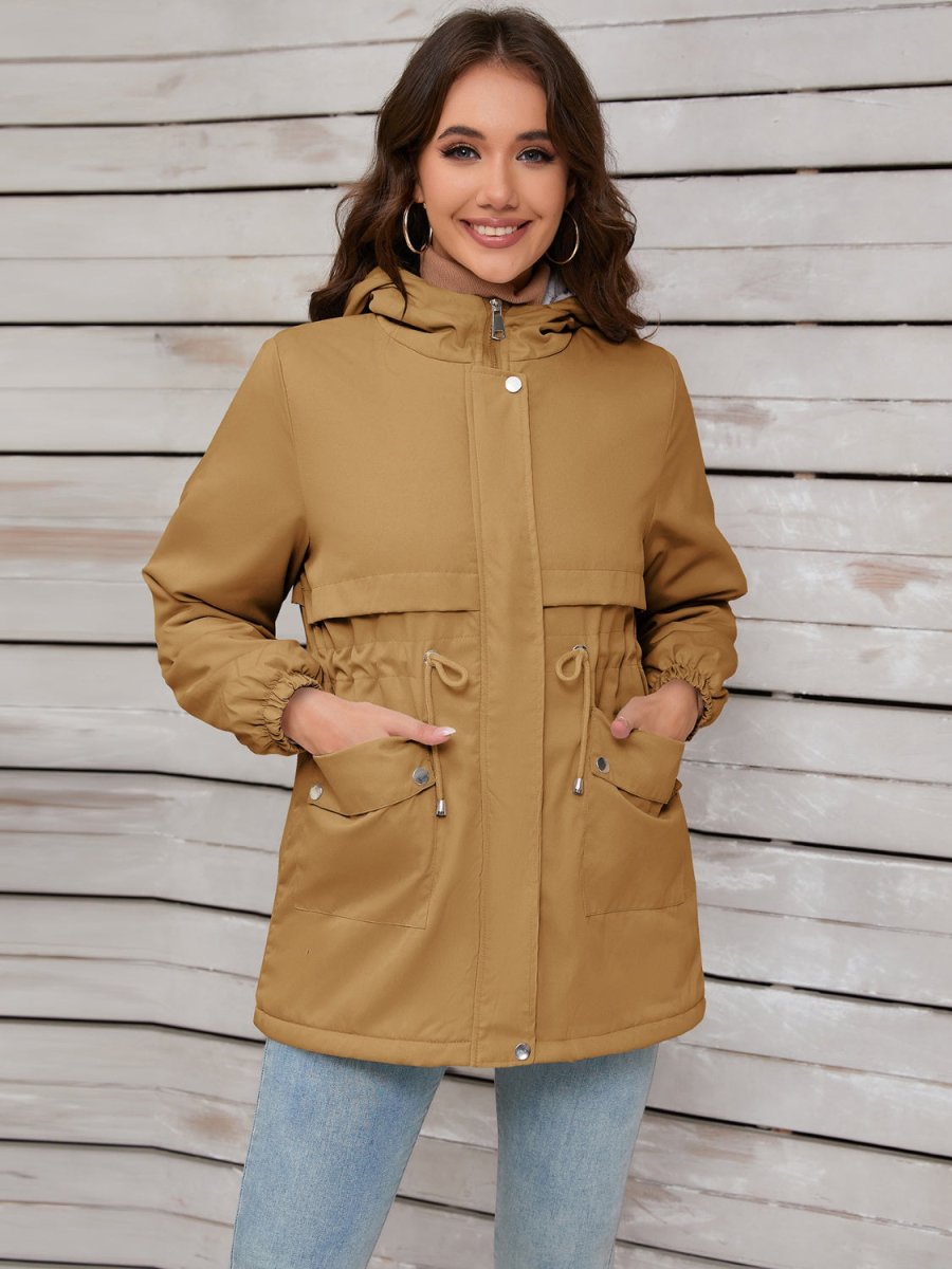 Drawstring Long Sleeve Hooded Jacket | Jackets | 17