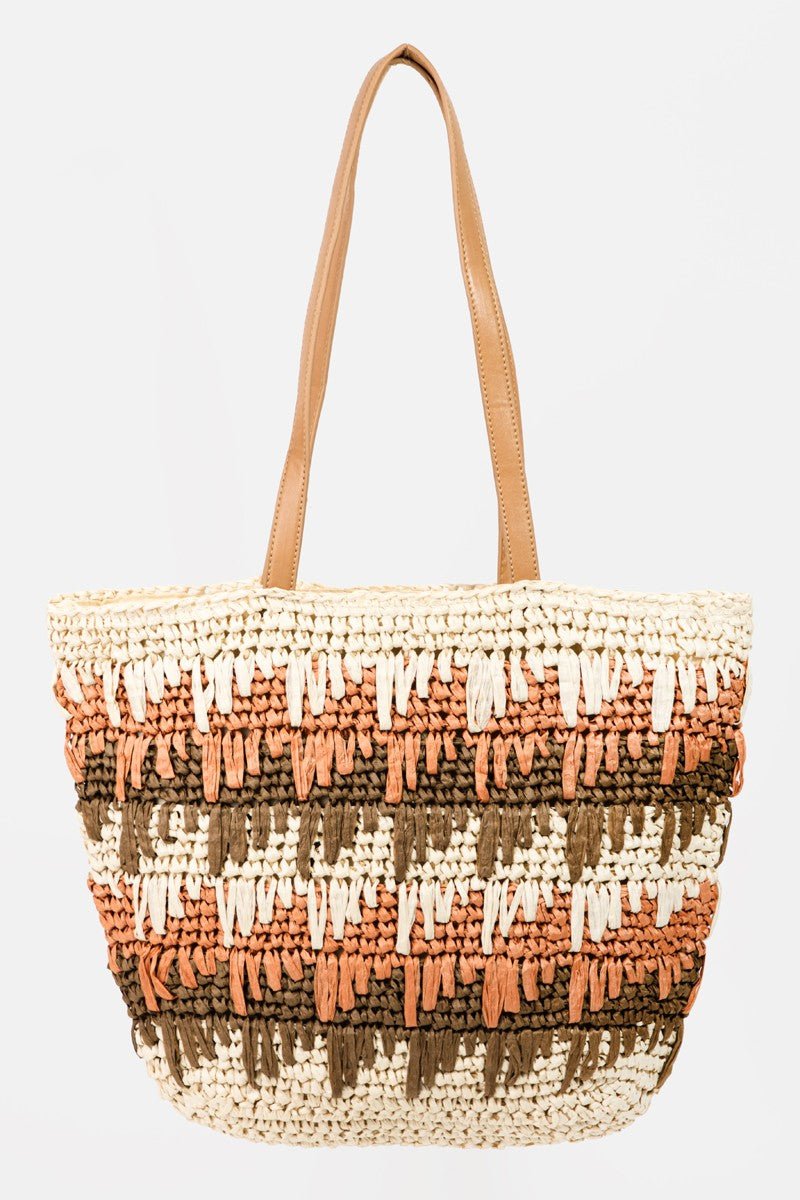 Fame Straw Braided Striped Tote Bag | Totes | 1