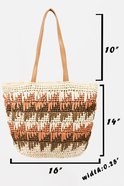 Fame Straw Braided Striped Tote Bag | Totes | 2