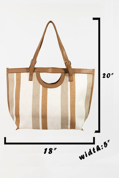 Fame Striped PU Leather Trim Tote Bag | Totes | 3