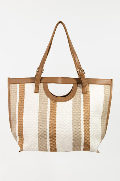 Fame Striped PU Leather Trim Tote Bag | Totes | 1