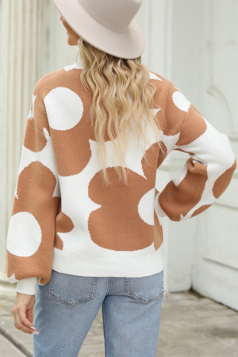 Flower Round Neck Dropped Shoulder Sweater | Sweaters | 5