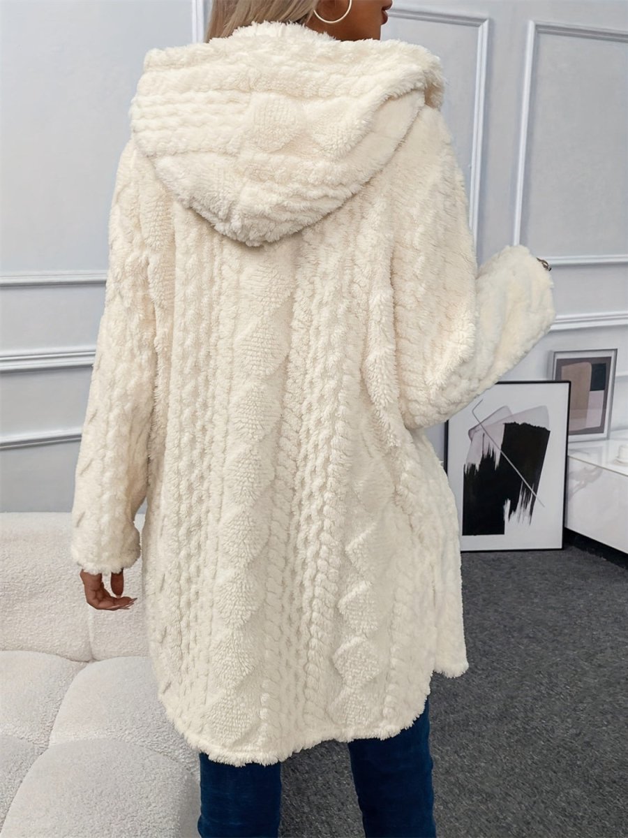 Fuzzy Button Down Hooded Coat | Coats | 3