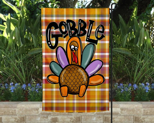 Garden Flag - Gobble Turkey with Plaid | Yard Flags | 1