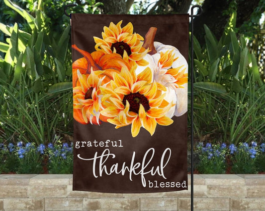 Garden Flag - Grateful Thankful Blessed Sunflower | Yard Flags | 1